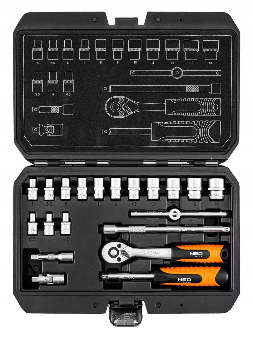 SET OF SOCKET WRENCHES 1/4' SATIN, 20 ELEMENTS N10-230 NEO TOOLS Product weight with unit packaging 0.15 kg
