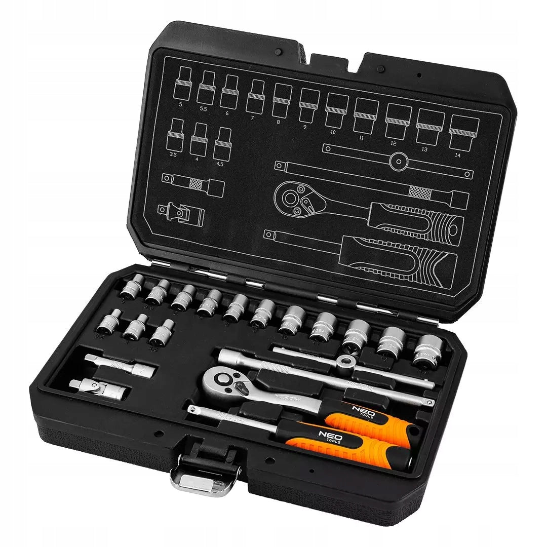 SET OF SOCKET WRENCHES 1/4' SATIN, 20 ELEMENTS N10-230 NEO TOOLS