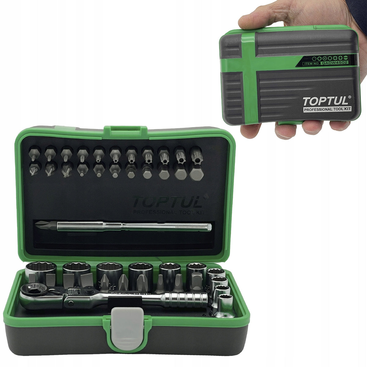 SET OF SOCKET WRENCHES 12-ANGLE MINI RATCHET AND BITS TOPTUL 45 EL. TOPTUL