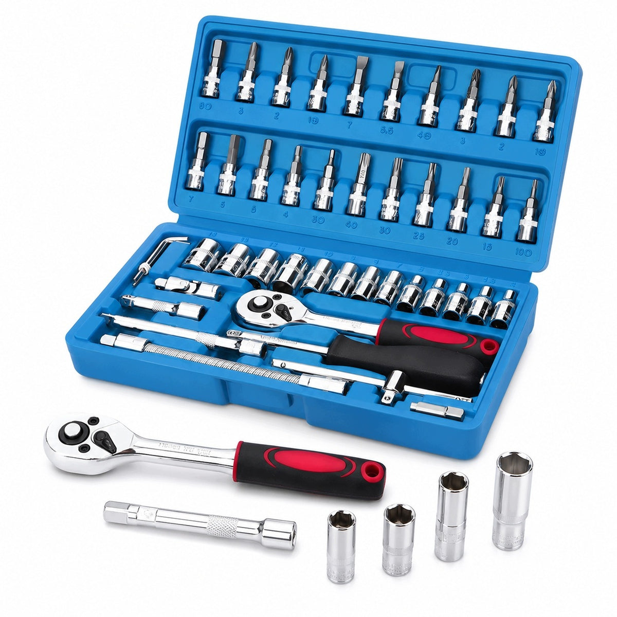 SET OF SOCKET WRENCHES 46 EL RATCHET 1/4 CAPS BIT SUITCASE