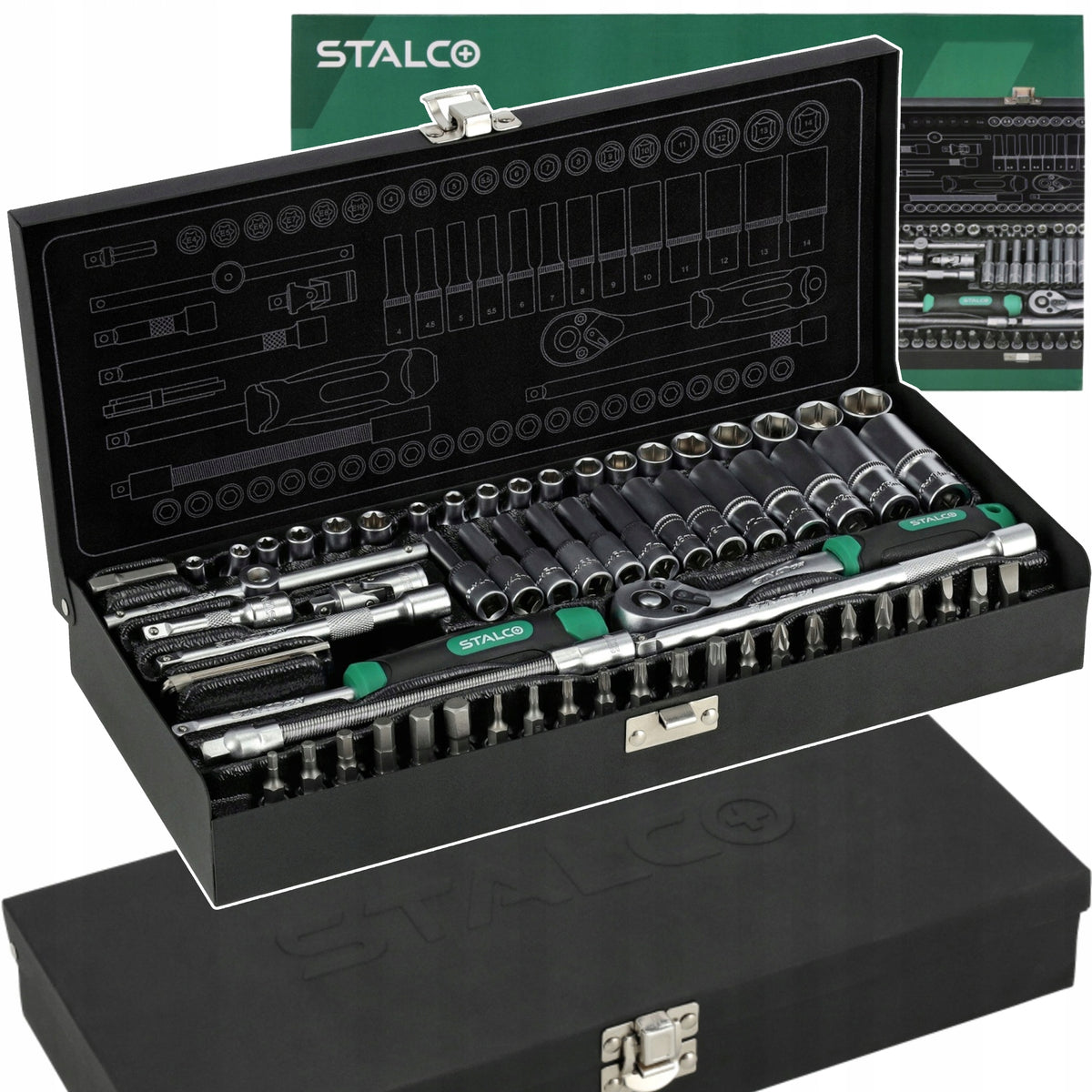 SET OF SOCKET WRENCHES WITH RATCHET 1/4” 67 ELEMENTS STALCO METAL BOX