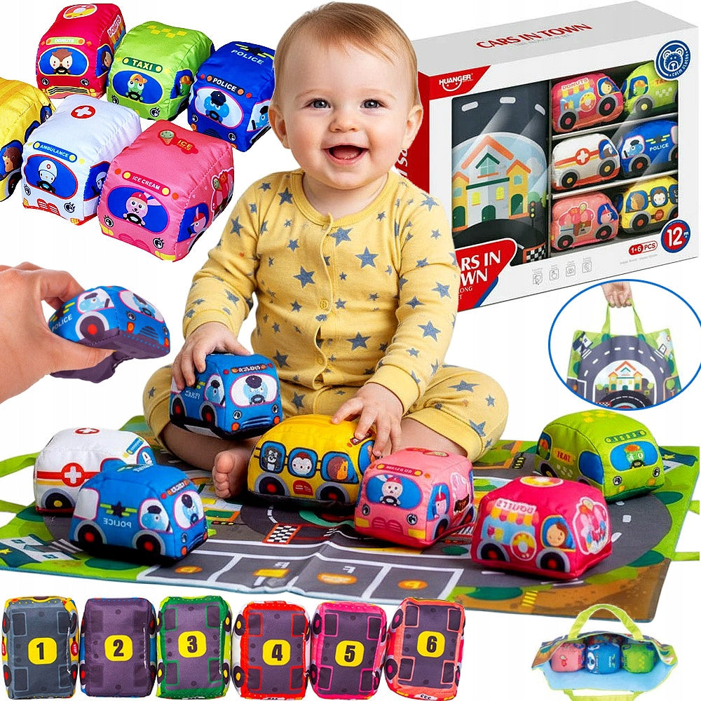 SET OF SOFT CARS AND EDUCATIONAL MAT FOR THE YOUNGEST BAG SOFT CARS
