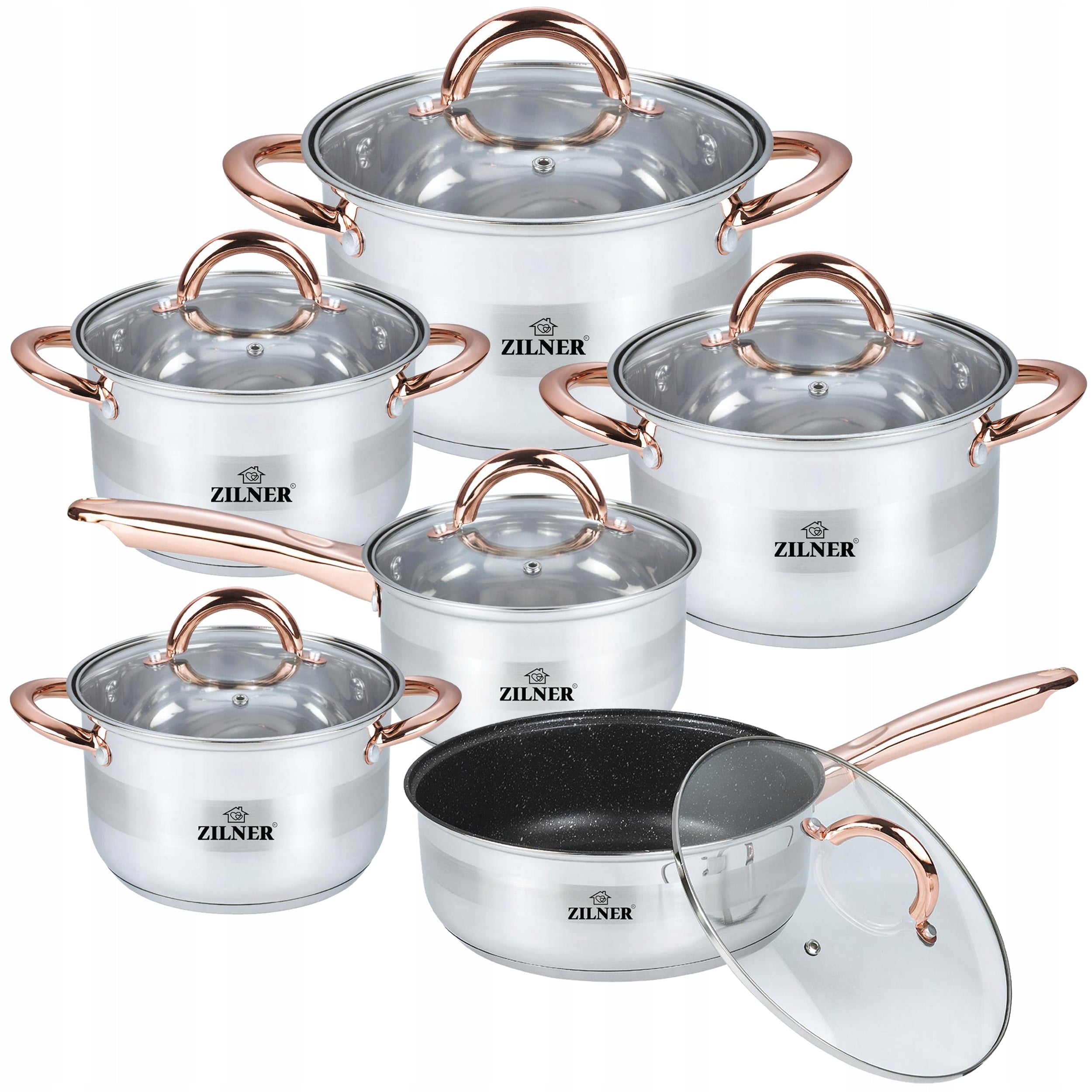 SET OF STAINLESS STEEL INDUCTION GAS POTS SAUCEPAN PAN Color silver