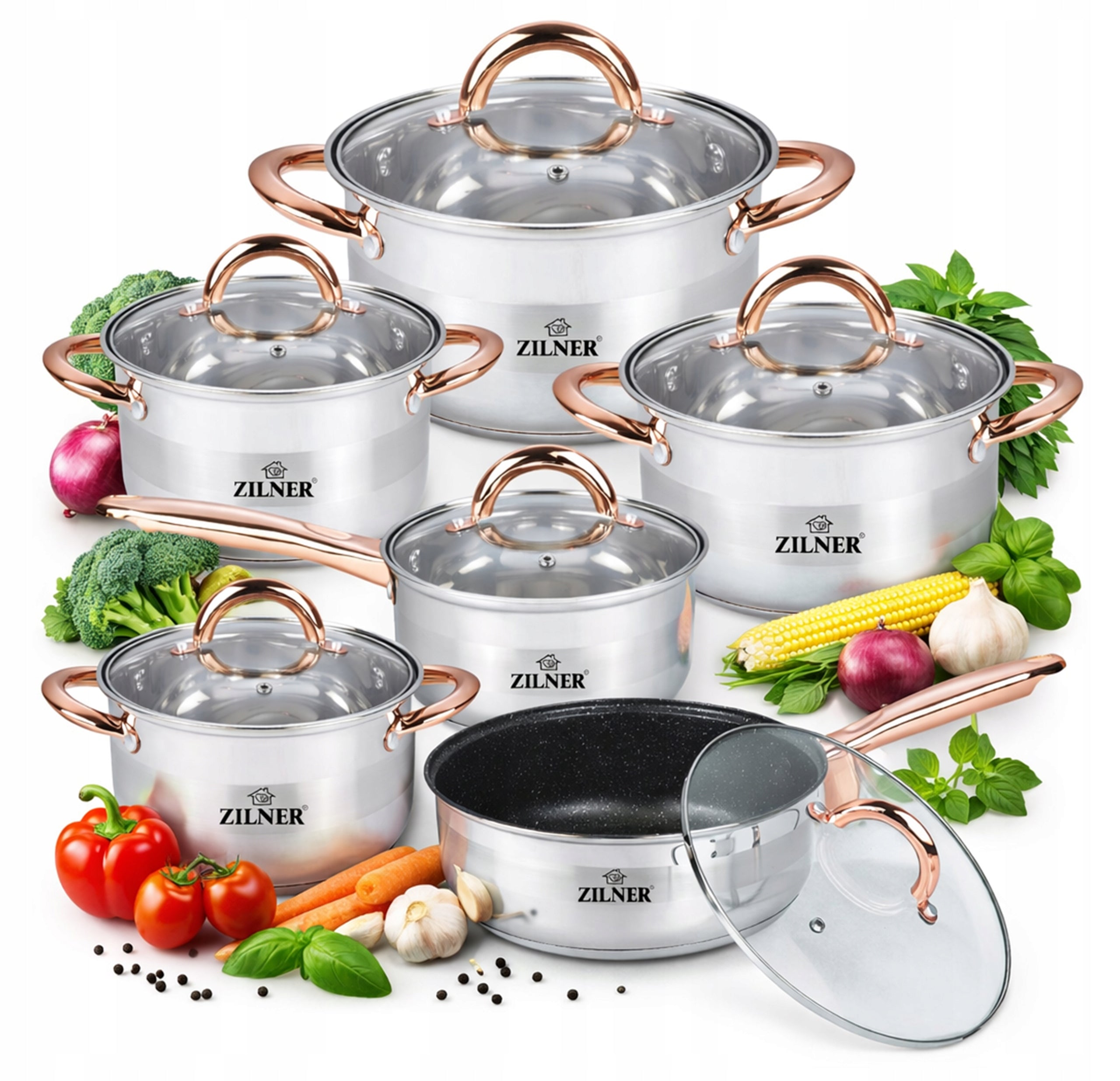 SET OF STAINLESS STEEL INDUCTION GAS POTS SAUCEPAN PAN