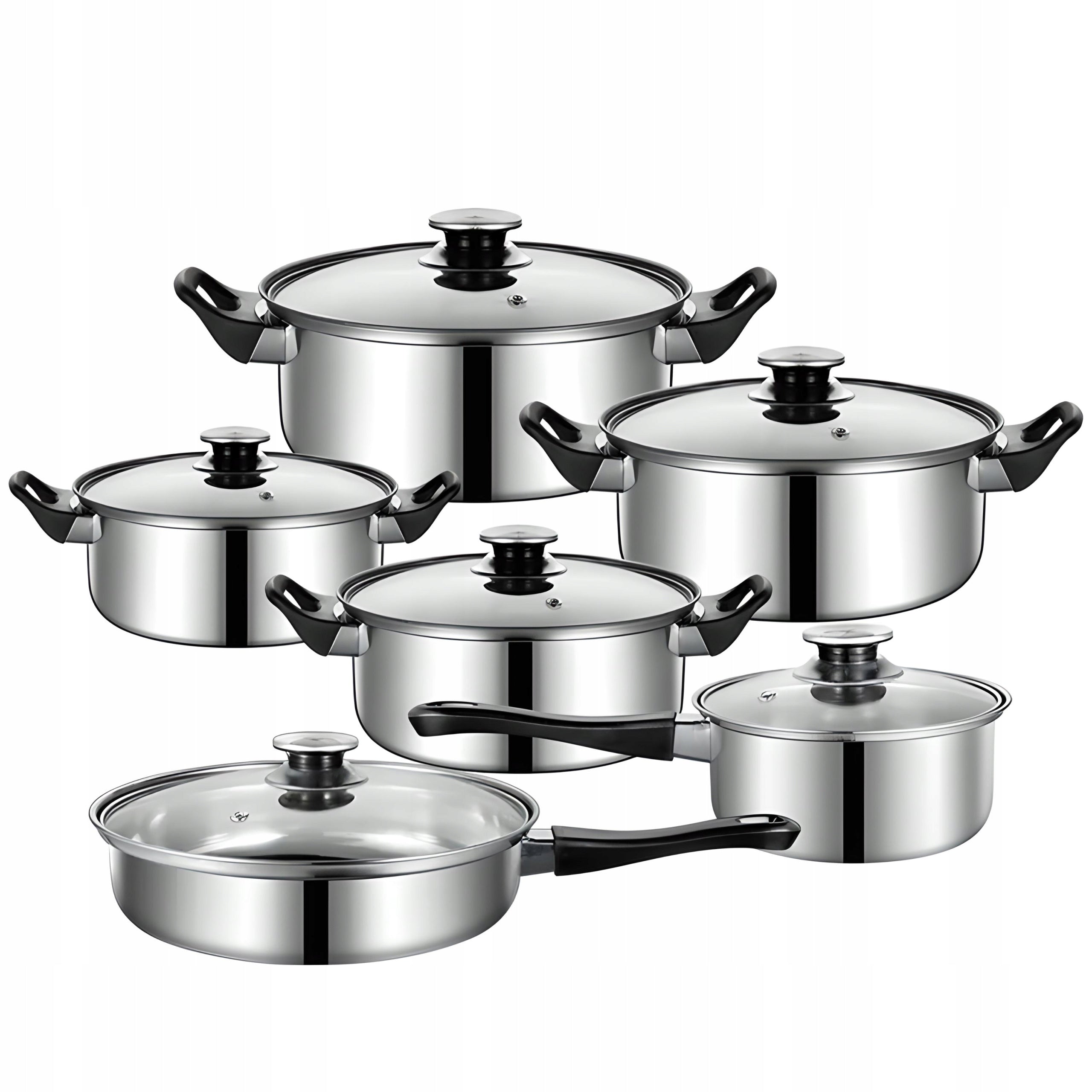 SET OF STEEL KITCHEN POTS AND PAN 12 ELEMENTS STEEL LID Packaging status original