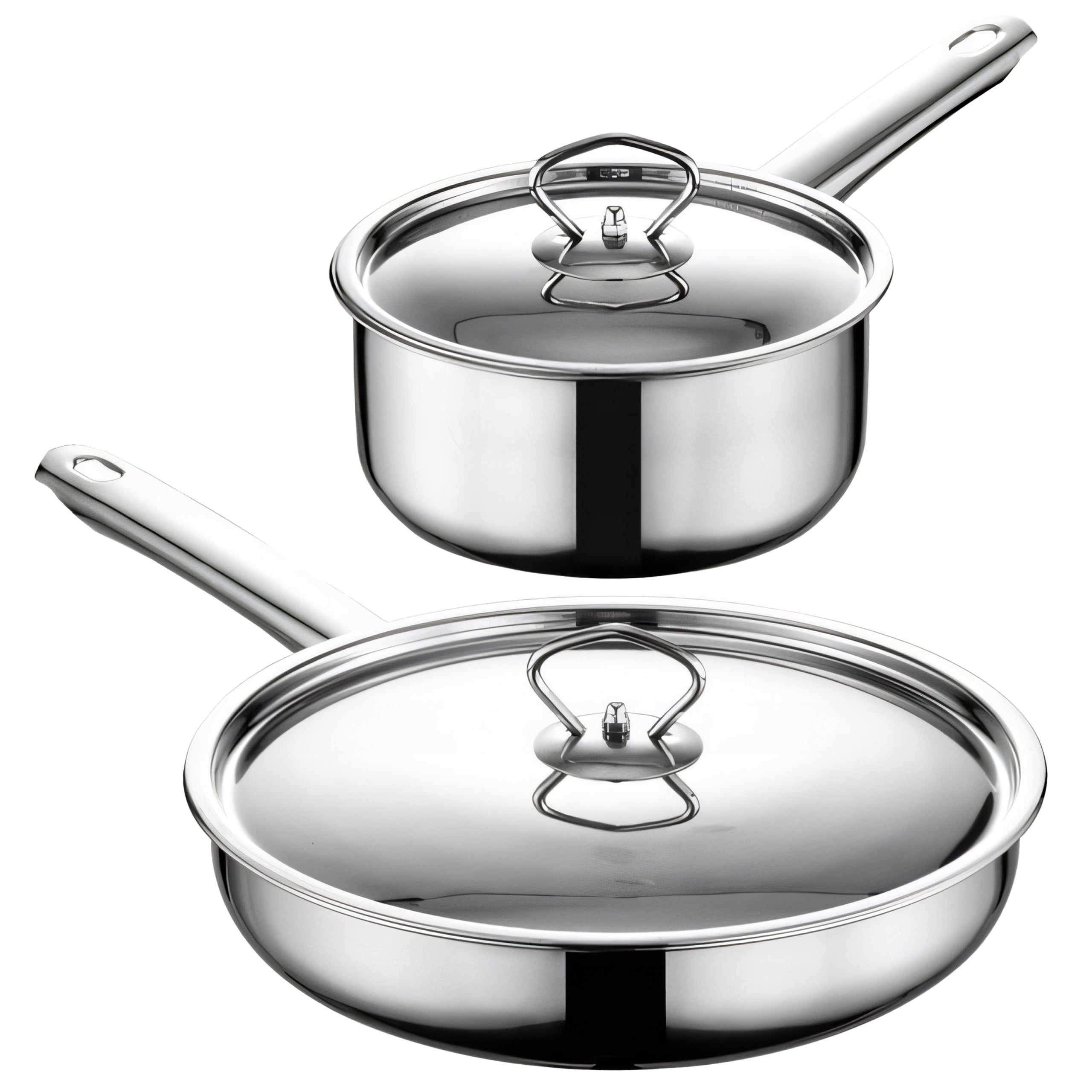 SET OF STEEL POTS 15 ELEMENTS FRYING PAN + SCOOPS + LIDS Brand RETOO
