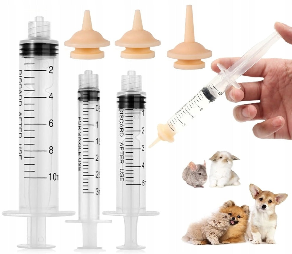 SET OF SYRINGES FOR FEEDING KITTENS ANIMALS SYRINGES WITH PACIFIERS