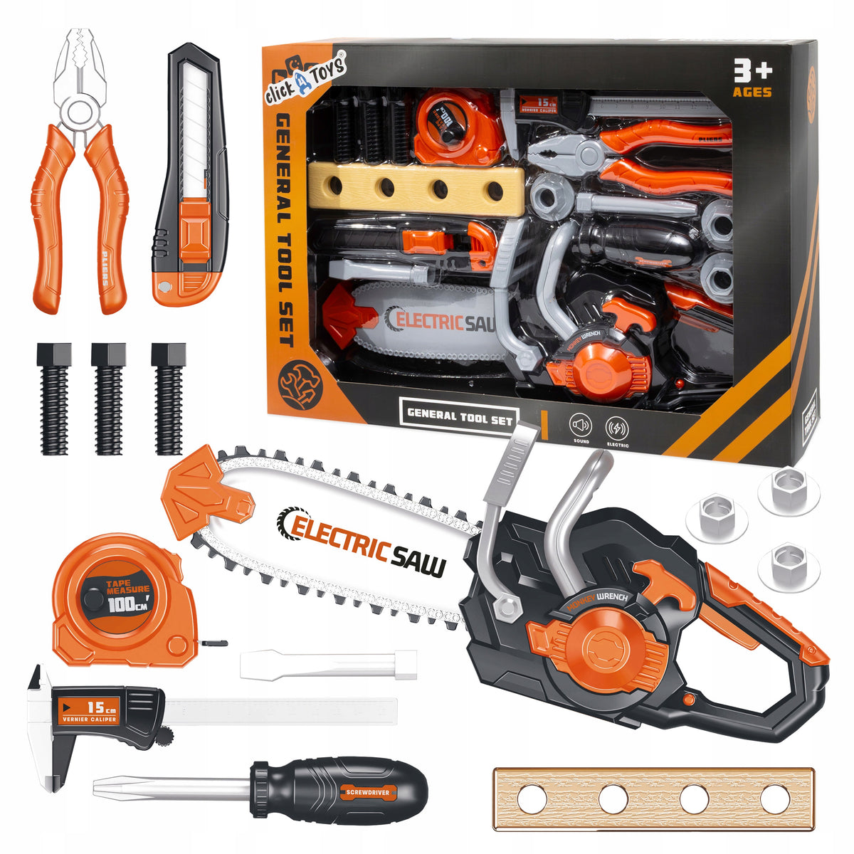 SET OF TOOLS FOR CHILDREN CHAINSAW SOUND MEASURING CUP SCREWDRIVER 14 EL