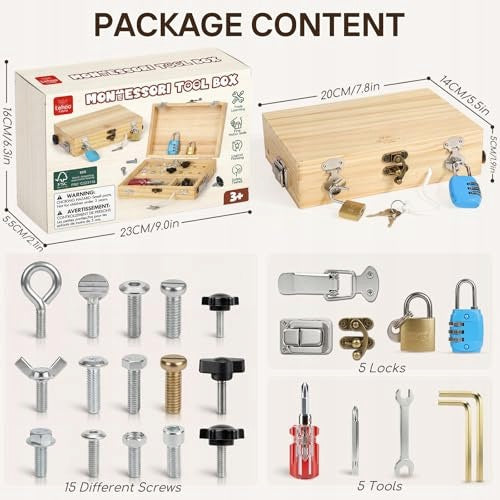 SET OF TOOLS FOR CHILDREN MONTESSORI WOODEN WORKSHOP 3+ FOR GIFT Kid's age 0+