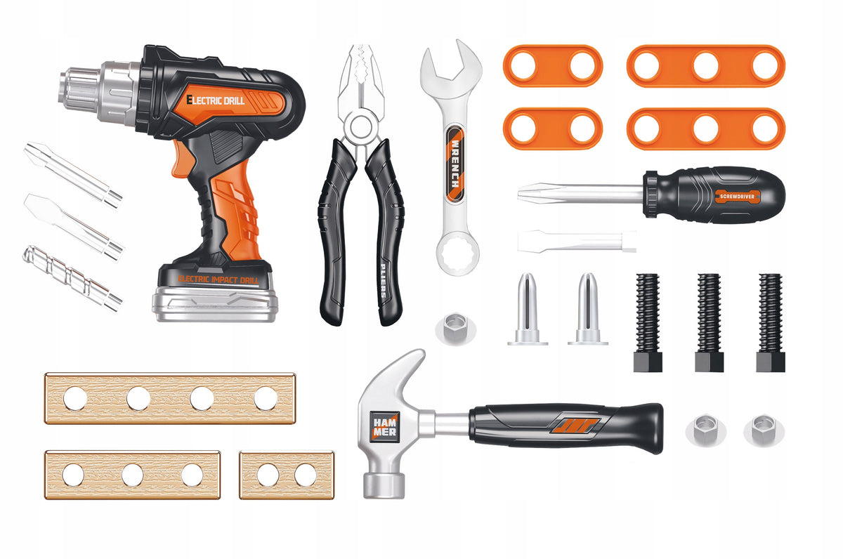 SET OF TOOLS FOR CHILDREN SMALL DIY SCREWDRIVER HAMMER BAG 25 EL Packaging status original