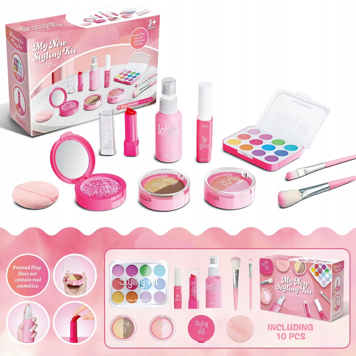 SET OF TOY COSMETICS FOR GIRLS 10 ELEMENTS FOR MAKEUP Packaging status original