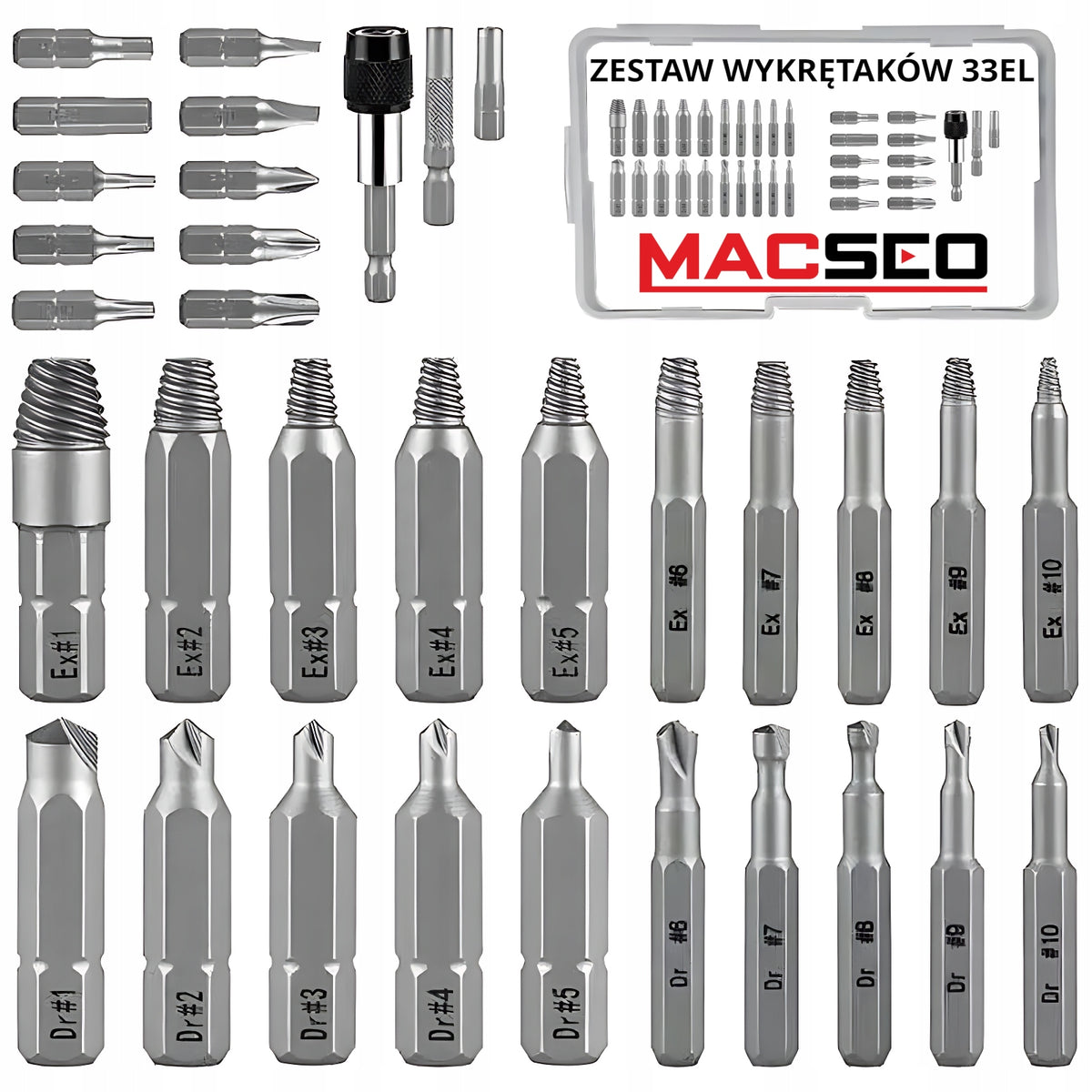 SET OF TWISTERS FOR BROKEN SCREWS ROLLED BITS 33PCS MACSEO