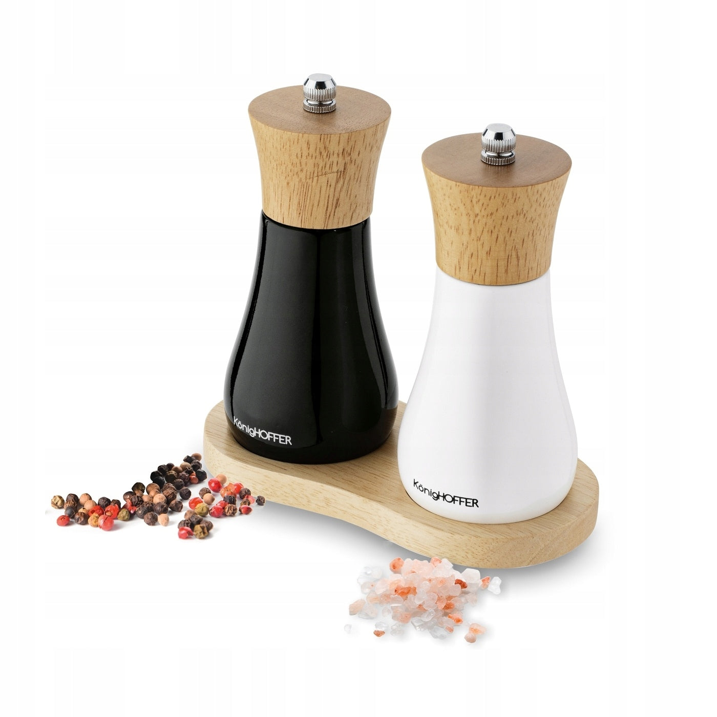 SET OF TWO HAND GRINDERS WHITE AND BLACK ASPEN KONIGHOFFER