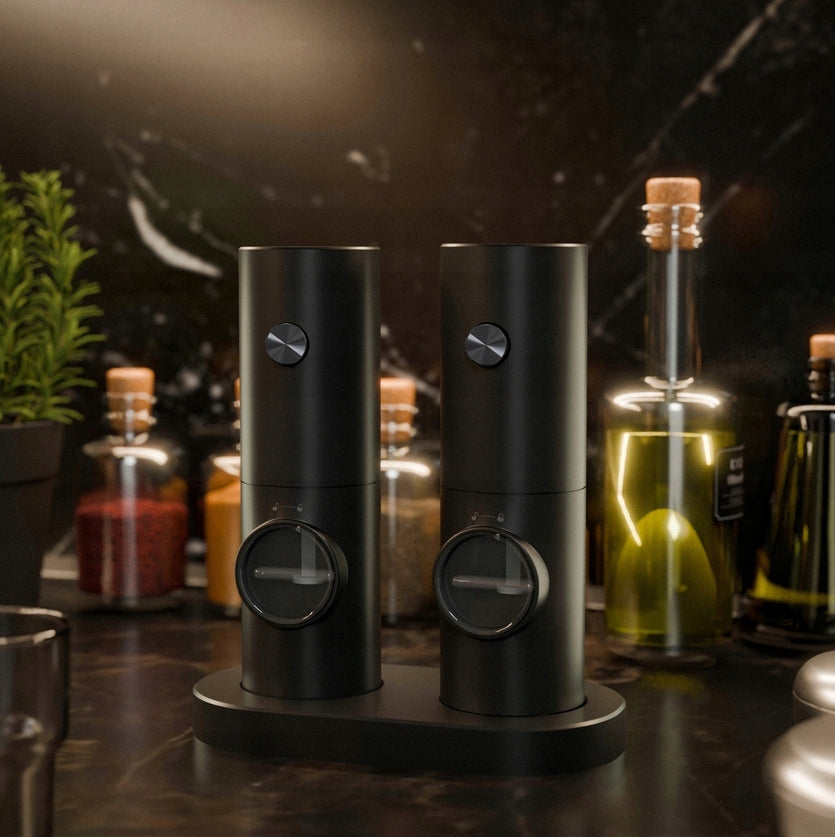 SET OF TWO PEPPER AND SALT GRINDERS WITH CHARGING STAND Manufacturer code ZMA