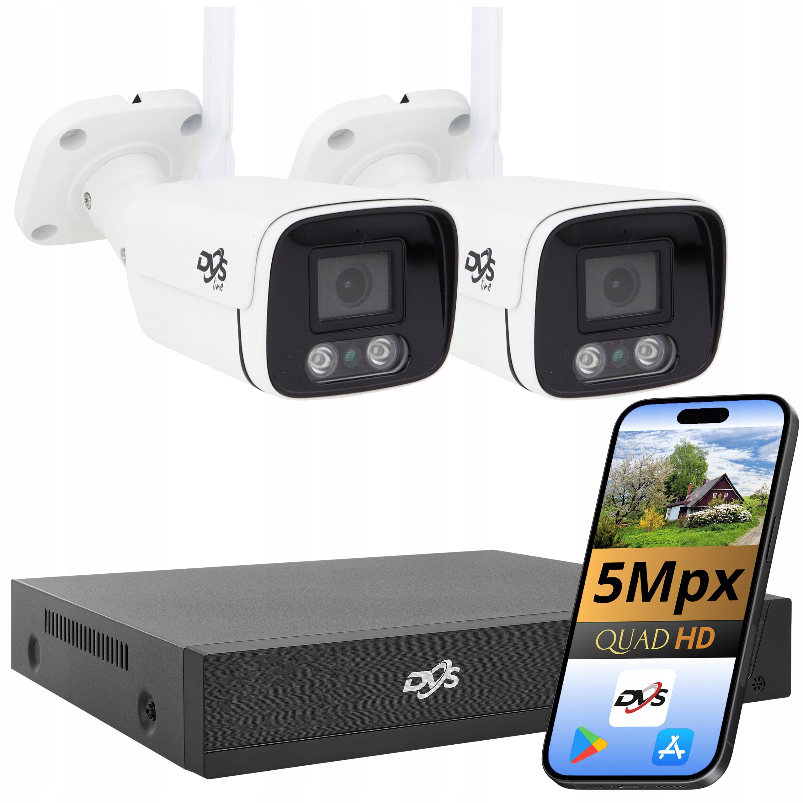 SET OF WIFI CAMERAS 2 CAMERAS 5Mpx FOR HOME MONITORING WIRELESS TUBE DVS
