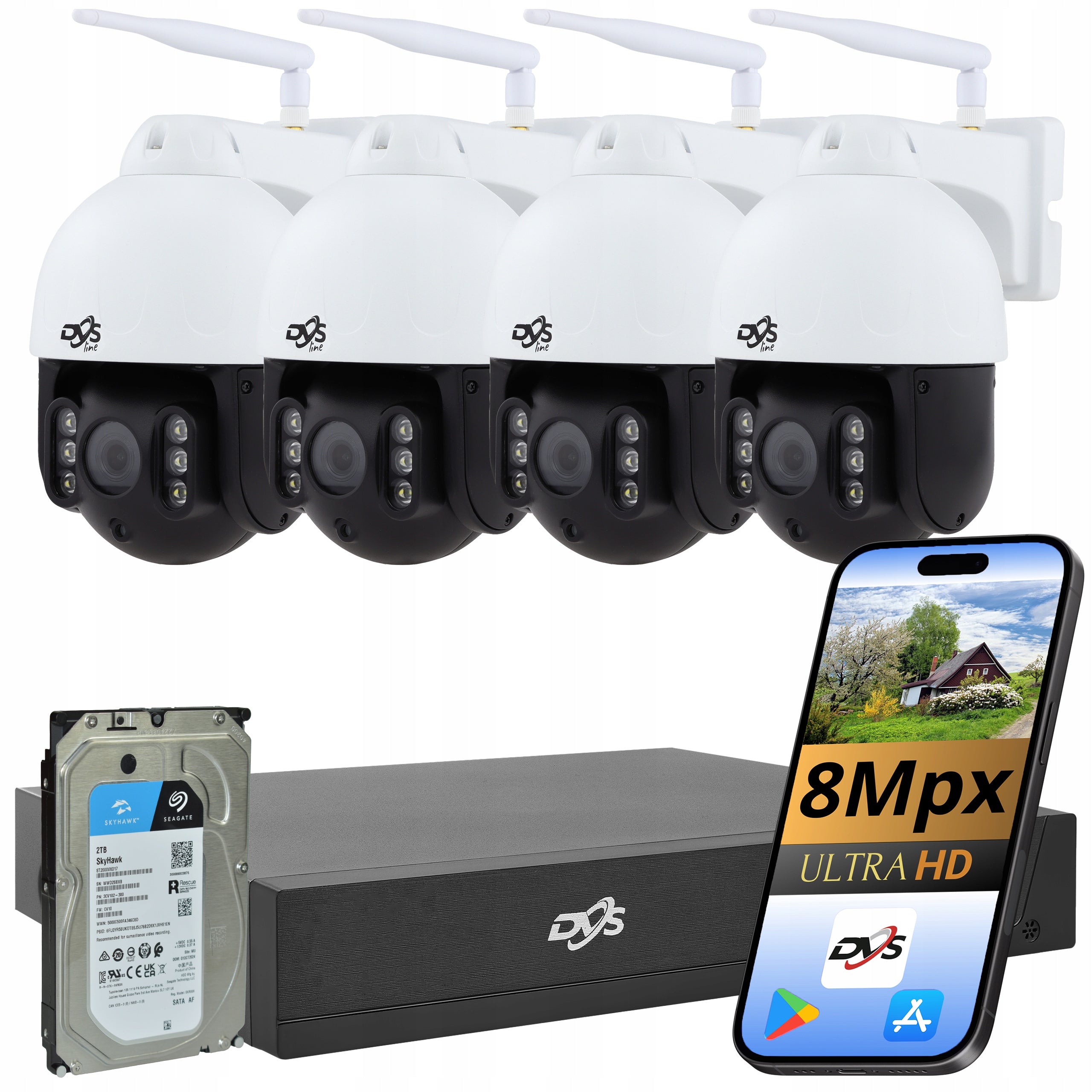 SET OF WIFI CAMERAS 4K 8Mpx 4 ROTARY CAMERAS WIRELESS MONITORING 2TB