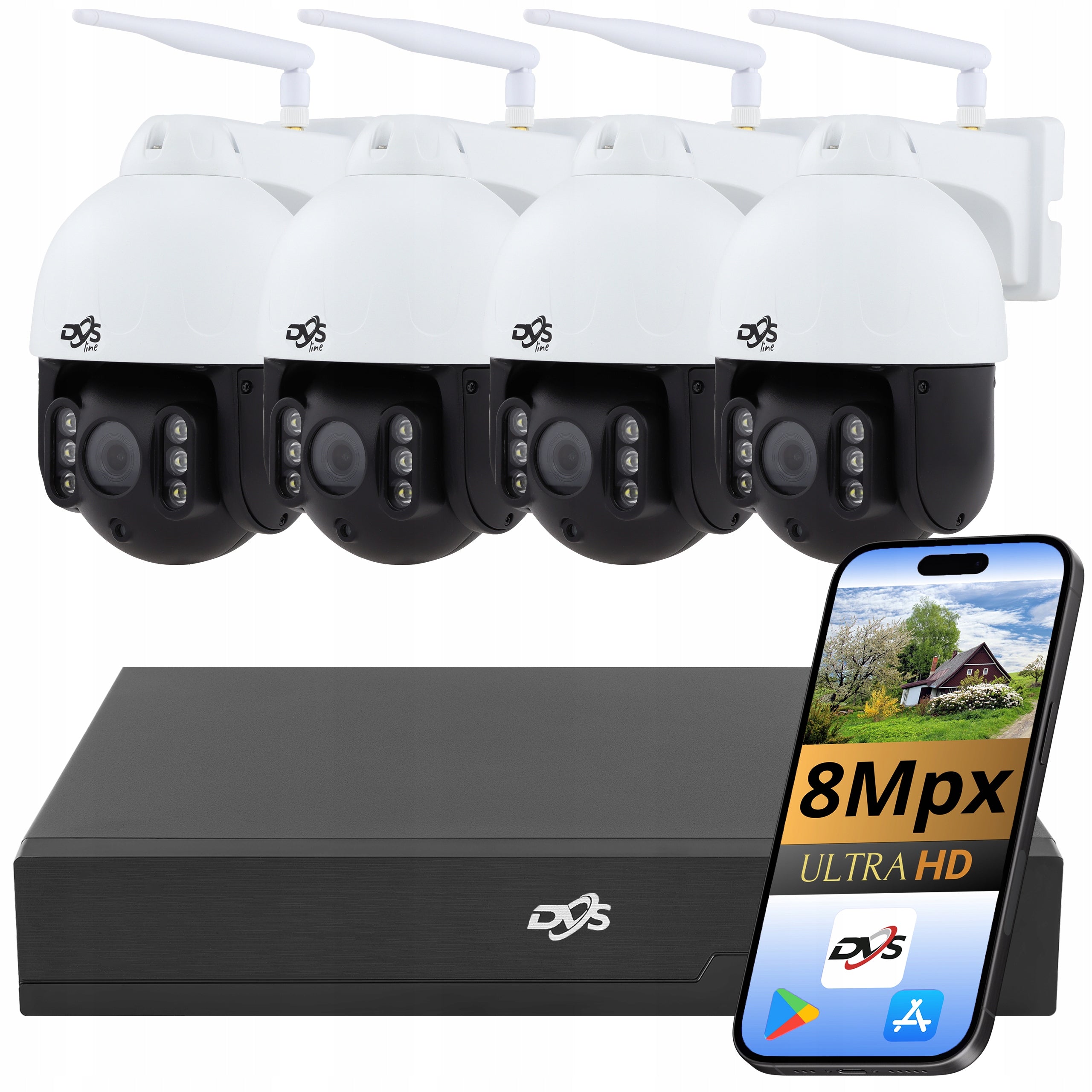 SET OF WIFI CAMERAS FOR MONITORING 4 ROTATING 8 Mpx CAMHIPRO APPLICATION DVS