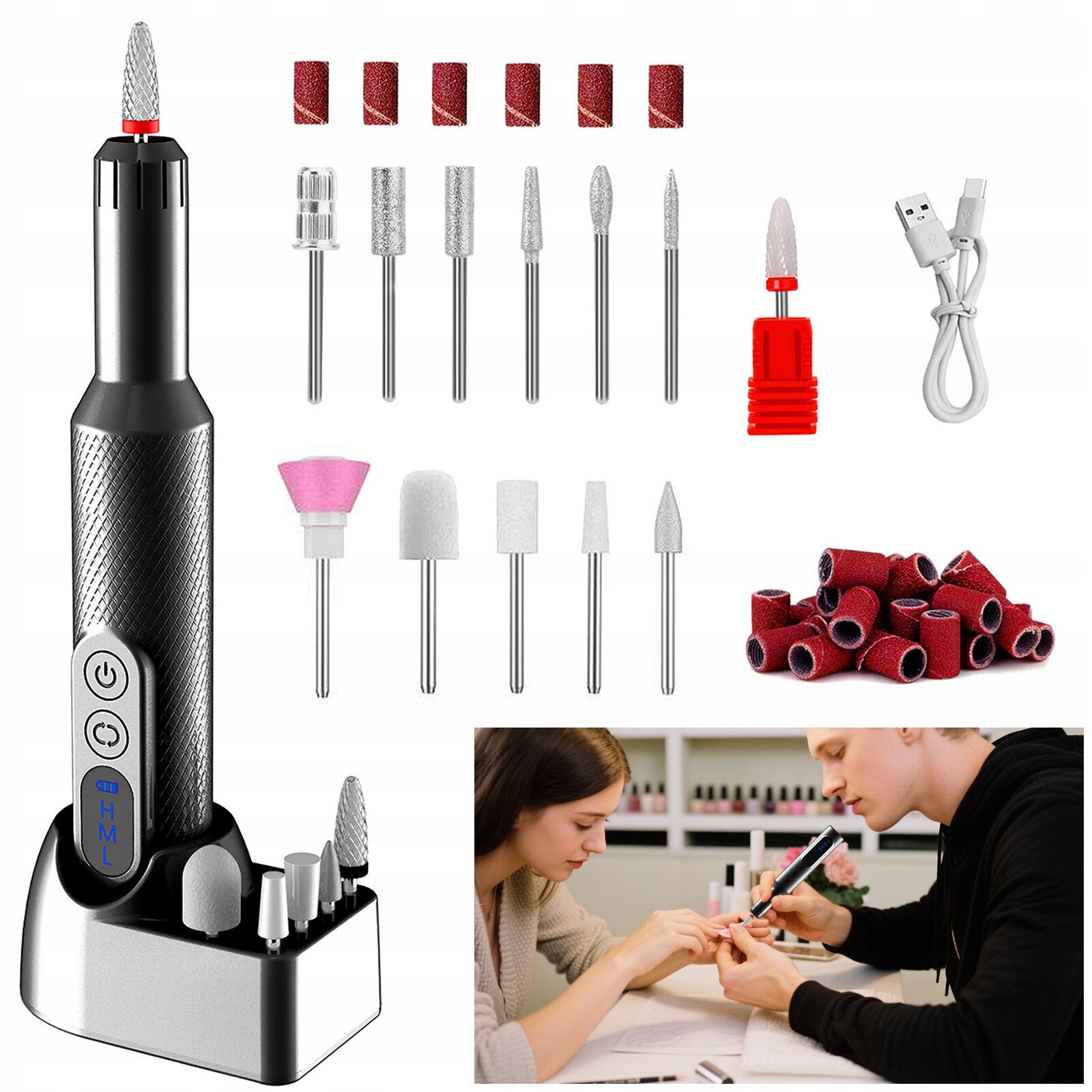 SET OF WIRELESS NAIL MILLING MACHINE WITH PEDICURE MANICURE STATION