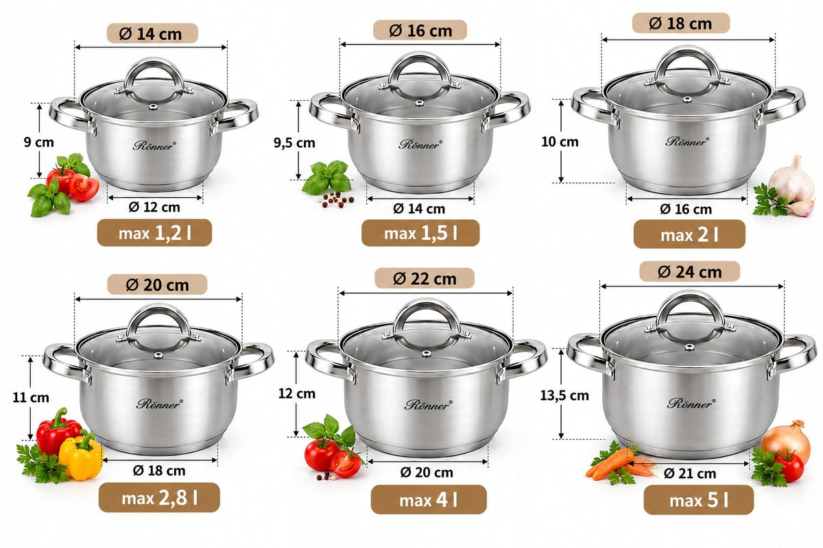 SET OF stainless steel POTS INDUCTION GAS 12el. SOLID Brand Rossner