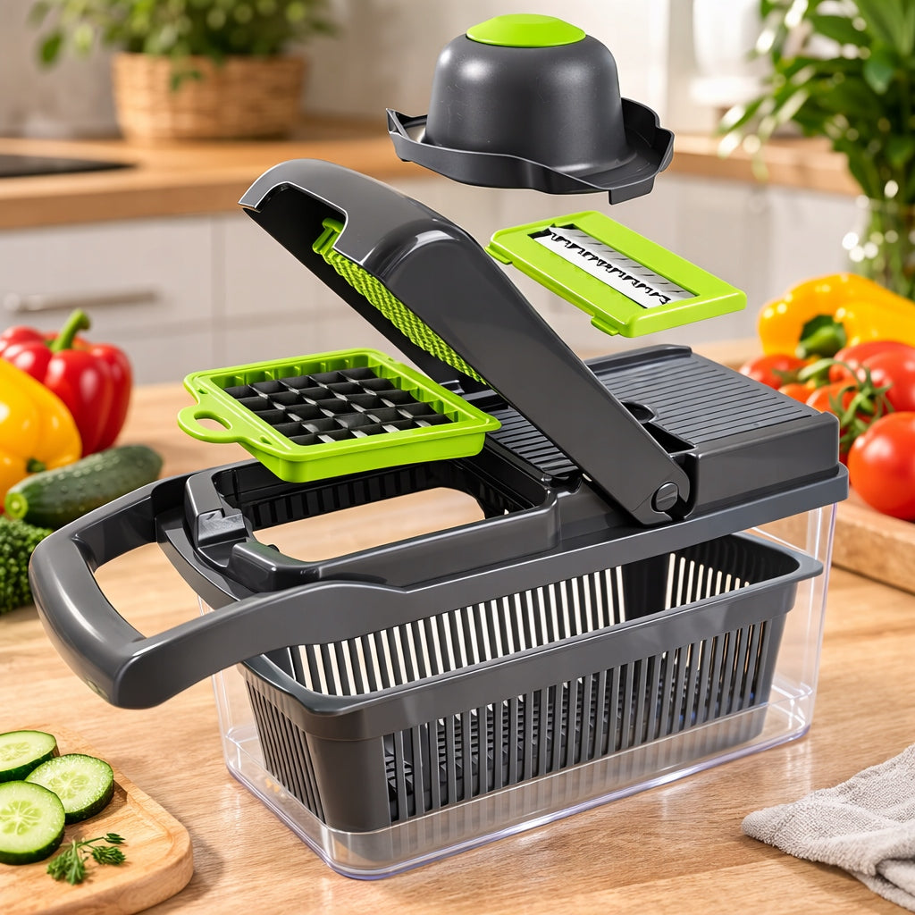SET SLICER GRATER MULTIFUNCTIONAL FOR VEGETABLES FRUIT CHEESE SHREDDER 14in1 Packaging status original