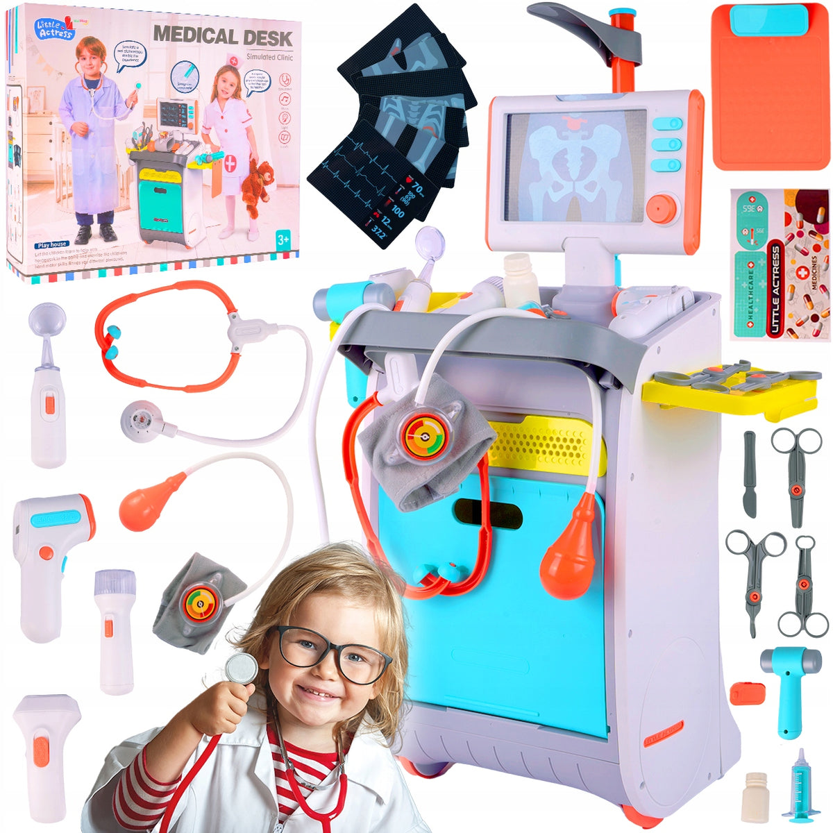 SET SMALL DOCTOR STROLLER X-RAY RTG STETHOSCOPE FOR CHILDREN
