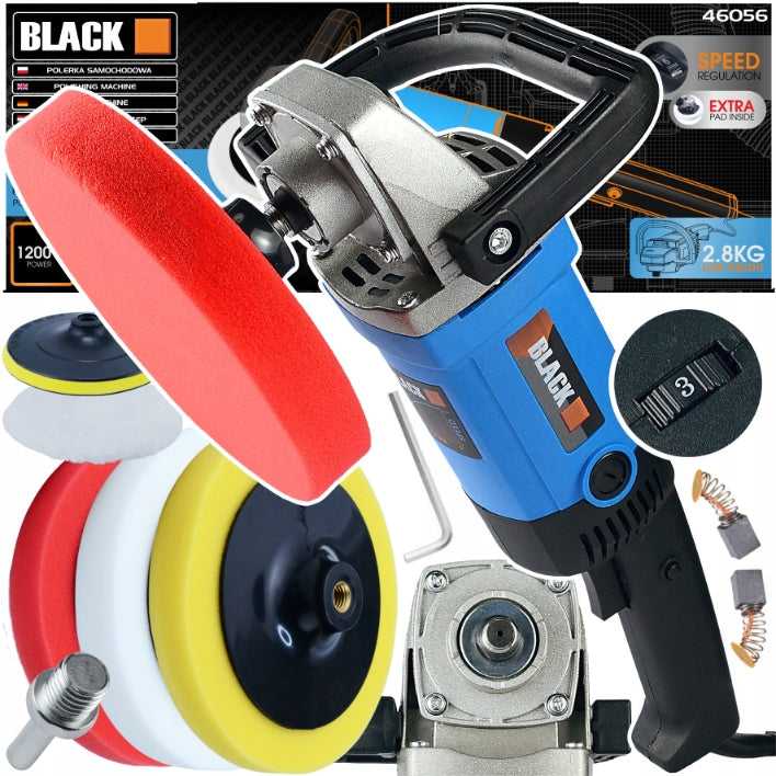 SET STRONG CAR POLISHER 1200W WITH ADJUSTMENT GRINDER +3 SPONGE PADS