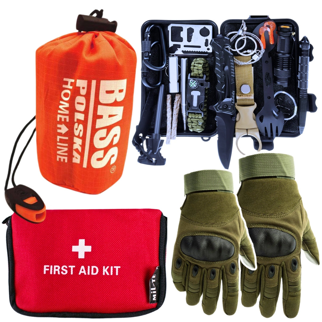 SET SURVIVAL GIFT AWAY LARGE SET 5in1 FOR MAN FATHER HUSBAND Manufacturer code Zestaw 32w1 + Rękawiczki XL + Apteczka + Śpiw