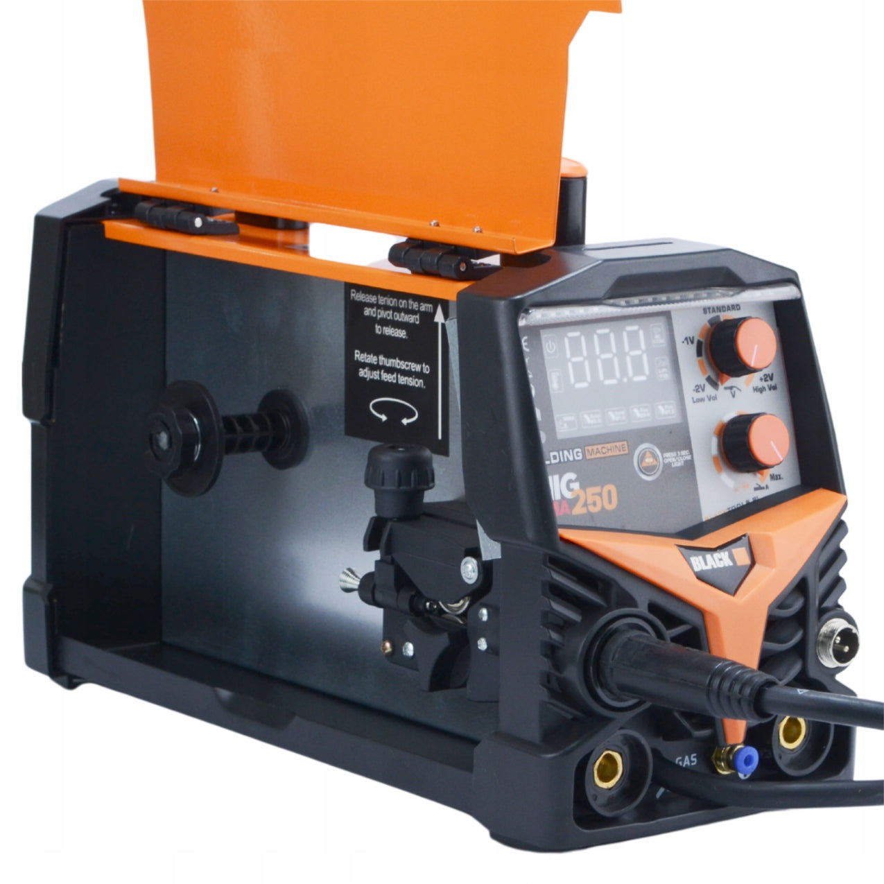 SET WELDING MACHINE MIGOMAT MIG FCAW MMA 250A FLUX GAS BACKLIGHT BLACK Manufacturer code 37428