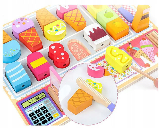 SET WOODEN ICE CREAM PARLOR MONTESSORI FOR CHILDREN SHOP ICE CREAM ON A STICK Color multicolor