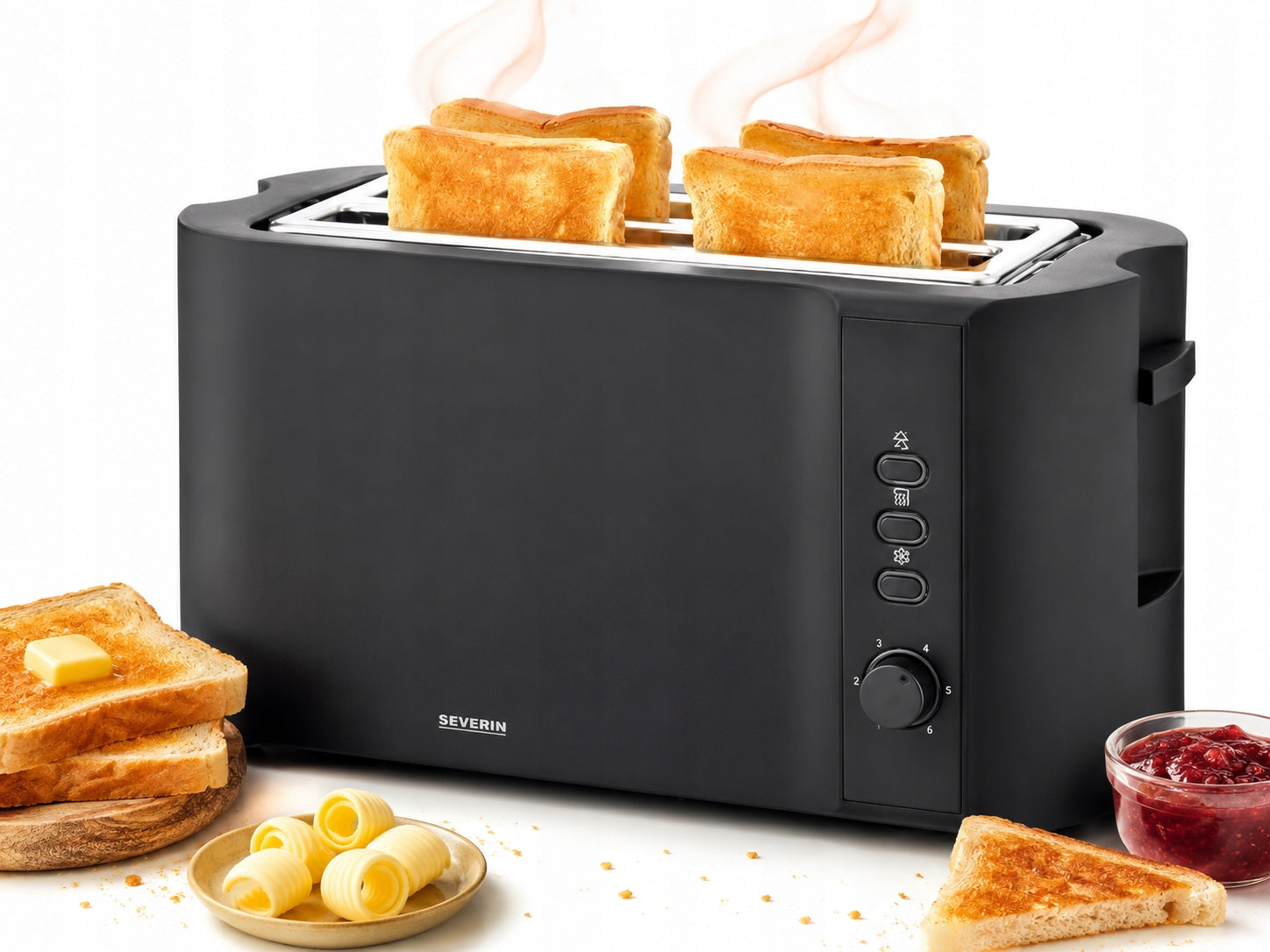 SEVERIN TOASTER FOR 4 TOASTS AT 2591 BLACK 400 IN ADJUSTABLE HEATING LEVELS