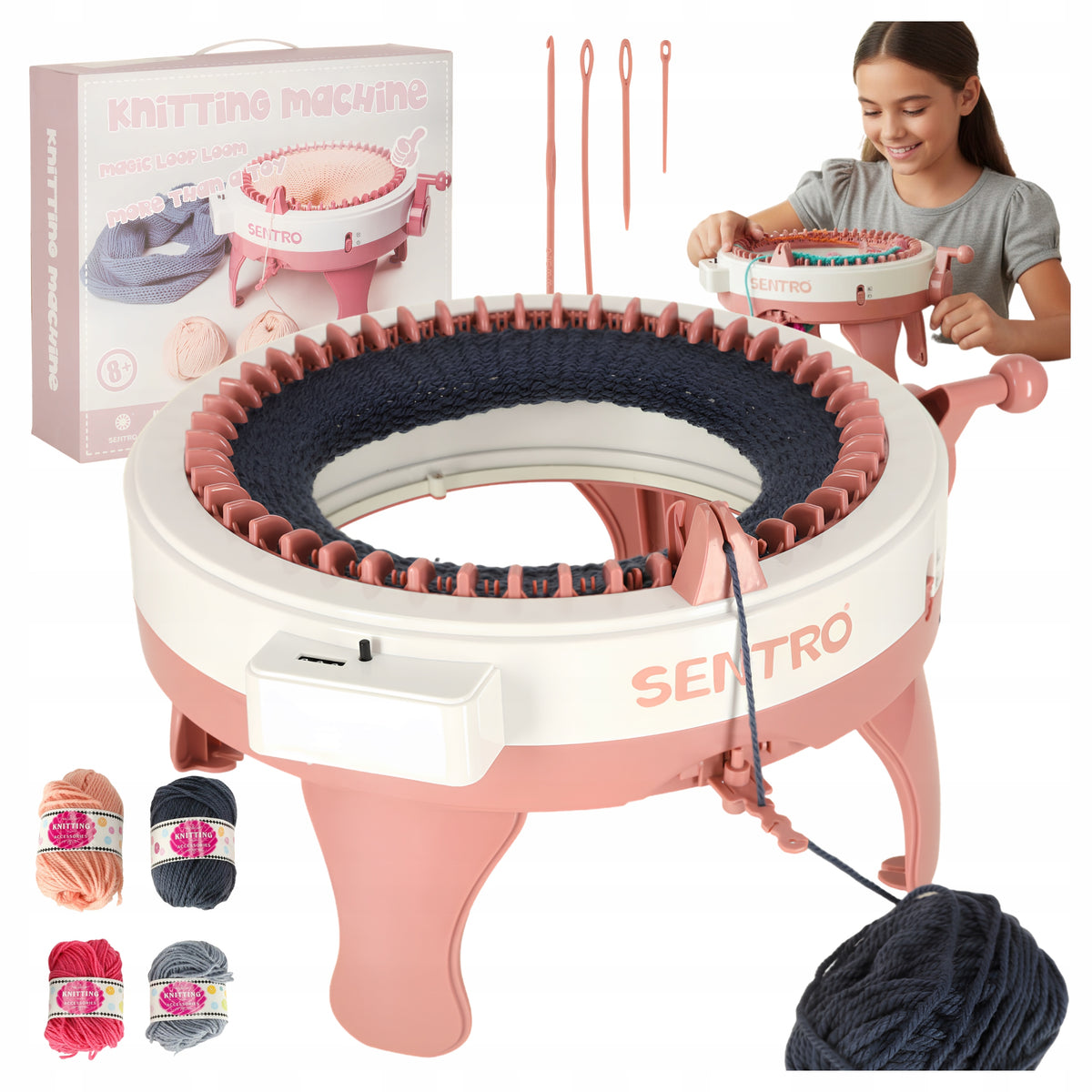 SEWING MACHINE LOOM KNITTING WHEEL 48-NEEDLE 4 BALLS OF YARN