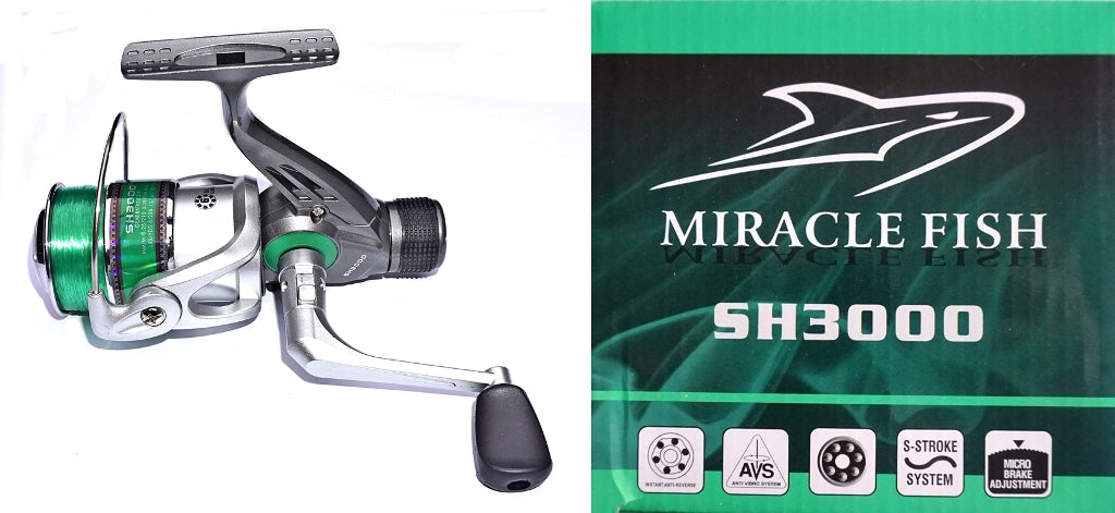 SH 3000 GREEN reel - 6 bearings + Freebie fishing line - Spinning Float Ground Packaging status original