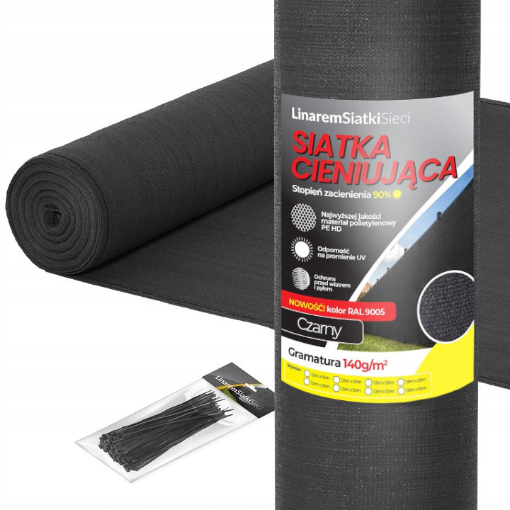 SHADING MESH 1,5x25m BLACK 90% MASKING UV FENCE COVER