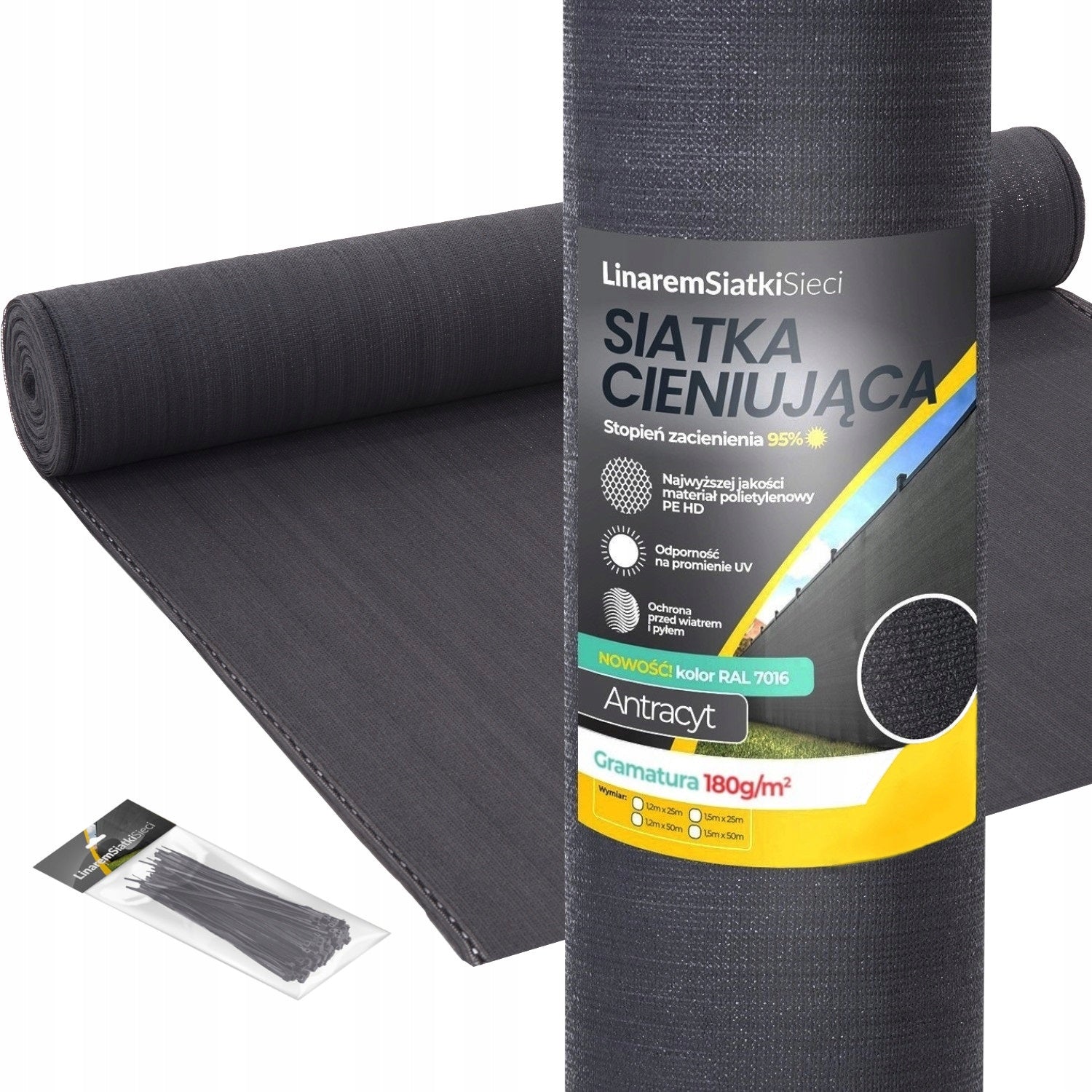 SHADING MESH 95% COVER 1,5x25m FENCE MASKING ANTHRACITE FENCE