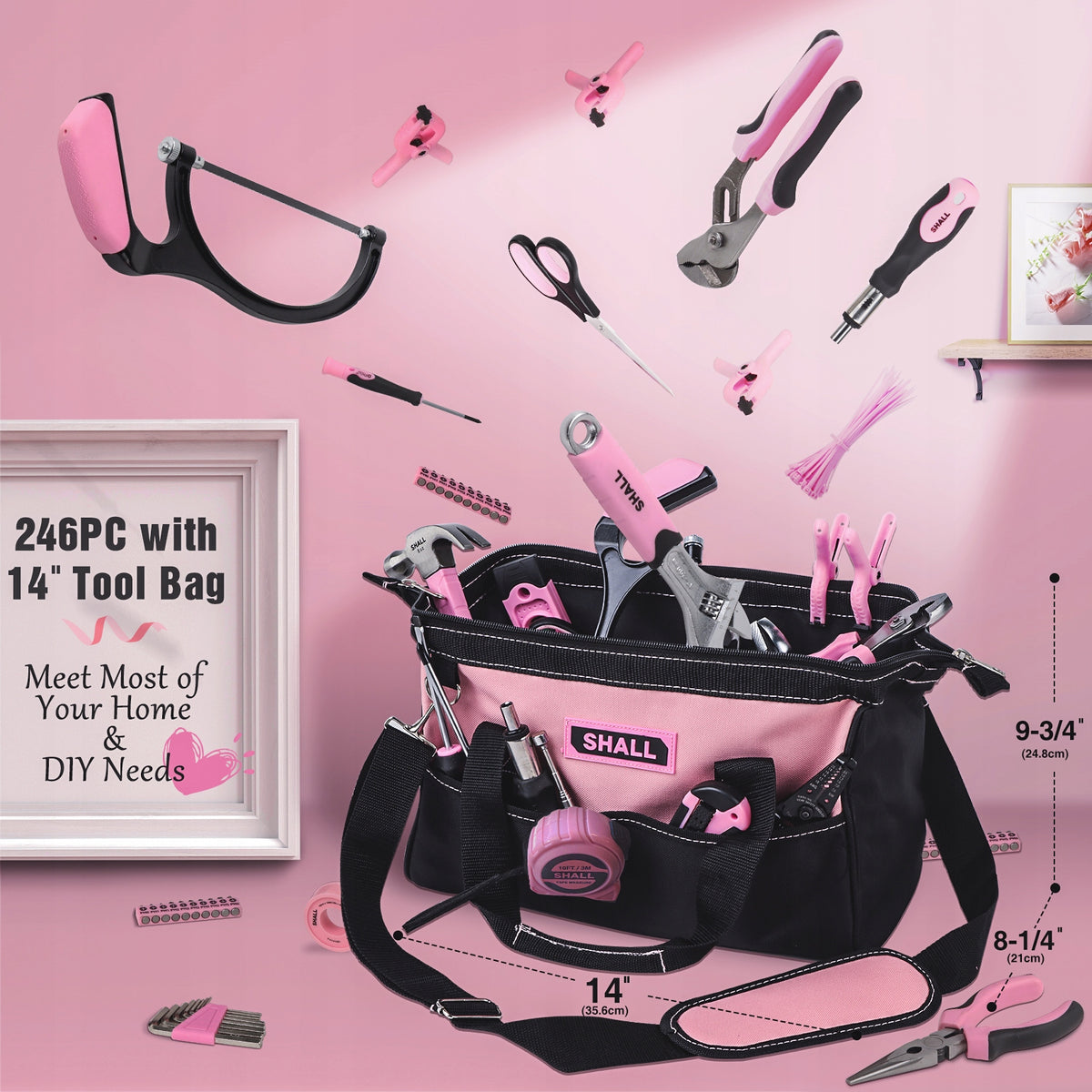 SHALL Pink Tool Set, 246-Piece Home Tool Kit for Women Packaging status original