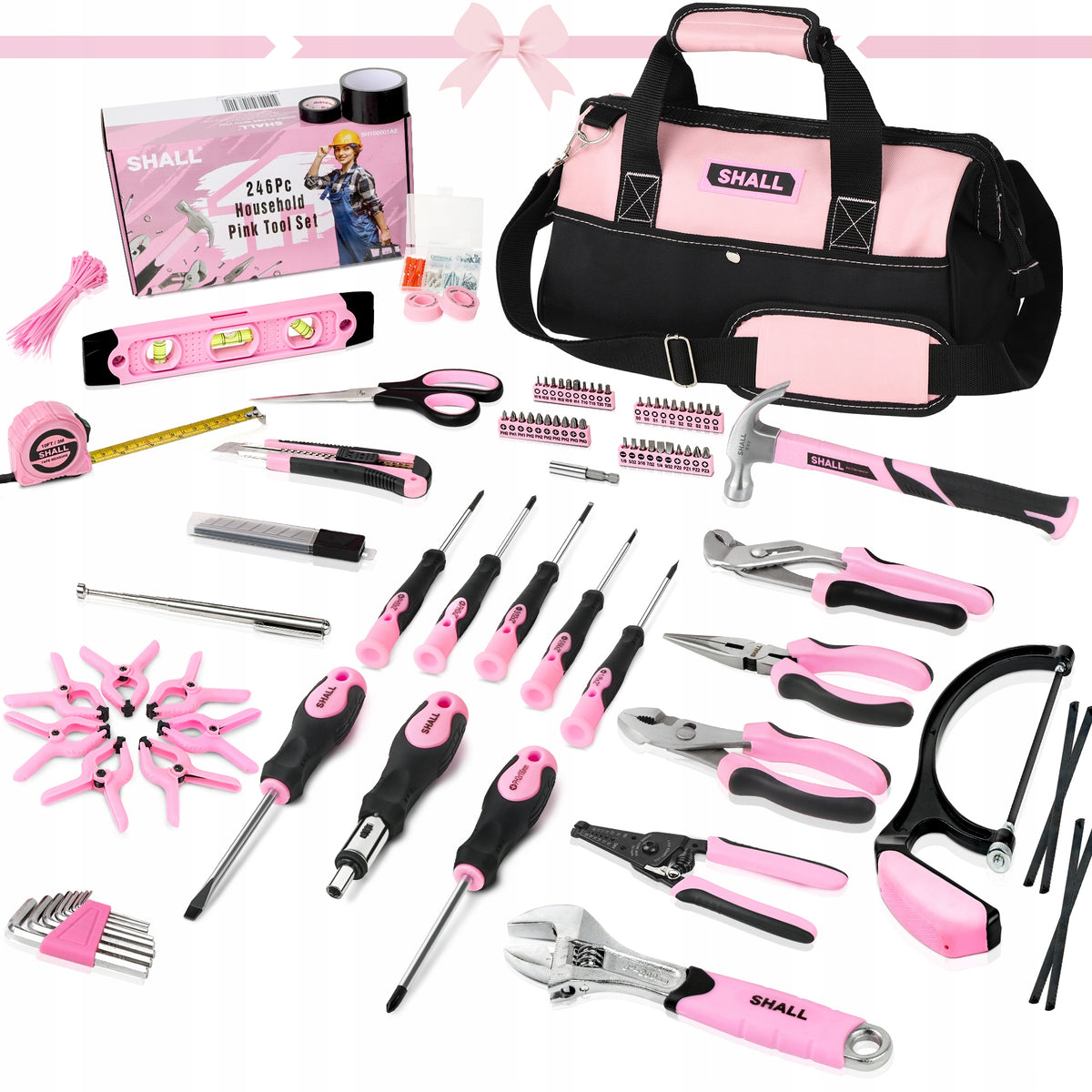 SHALL Pink Tool Set, 246-Piece Home Tool Kit for Women