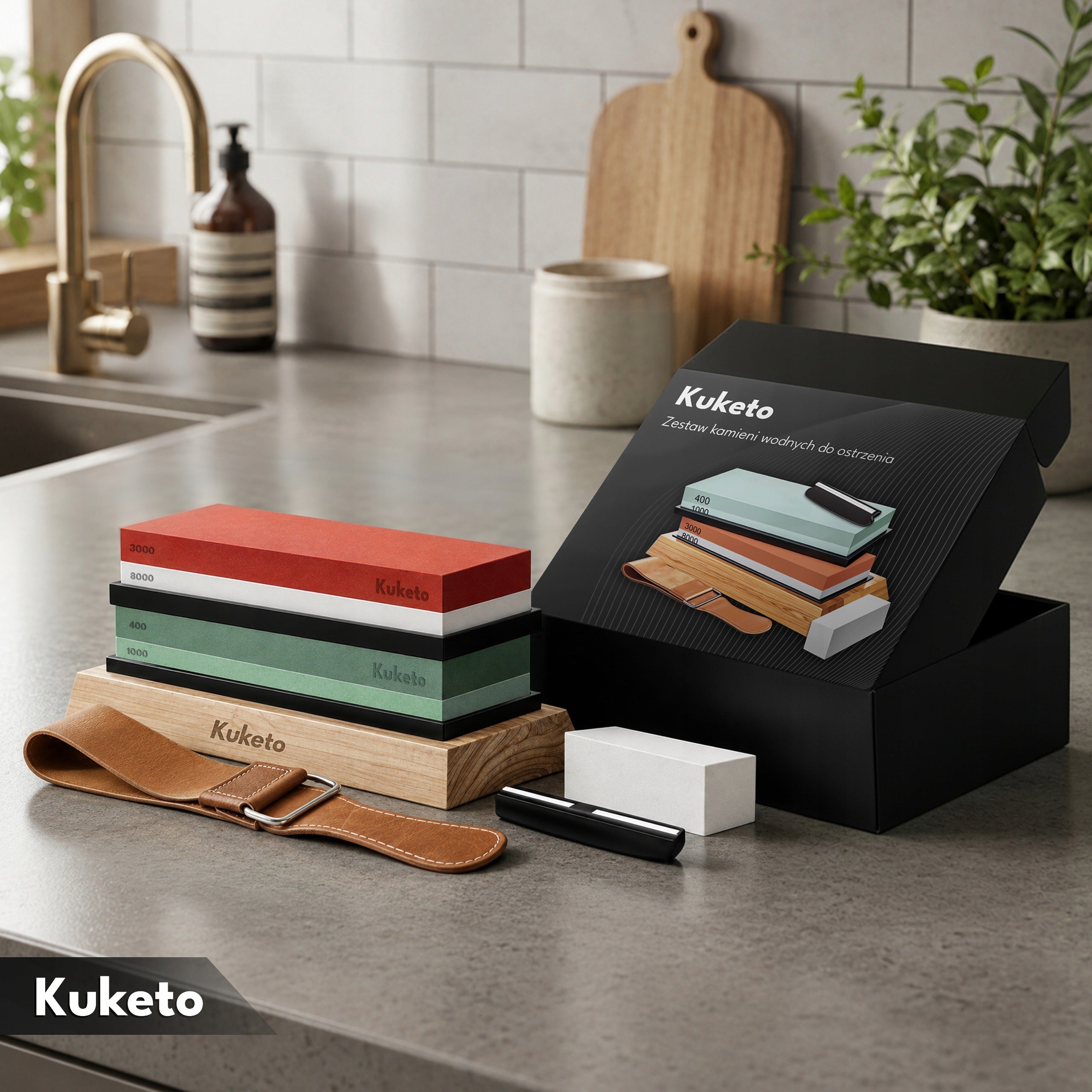 SHARPENING STONE Kitchen Knife Sharpener WHETSTONE STALK SET 9in1 Packaging status original