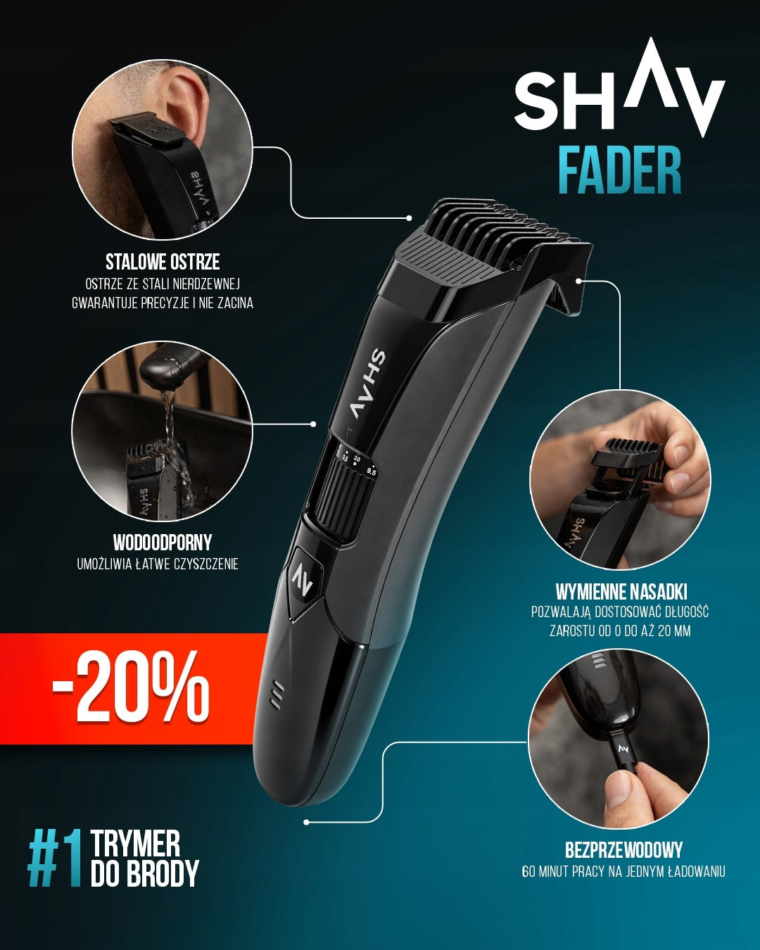 SHAV Fader - Beard Trimmer Hair and Beard Trimmer IPX7 Packaging status original