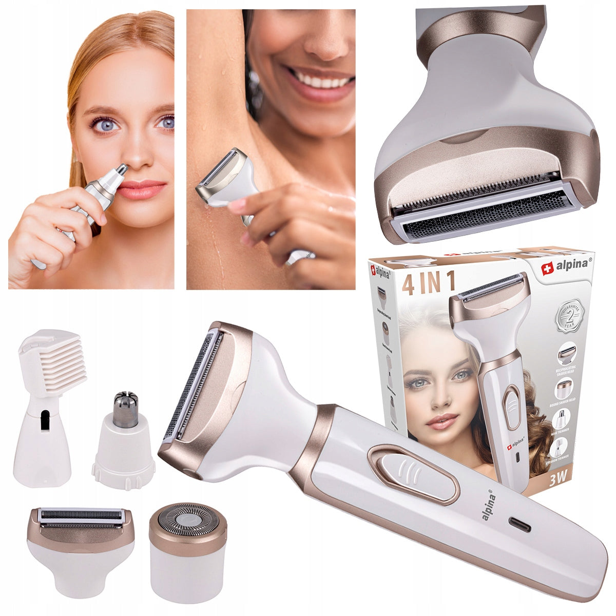 SHAVER Electric Women's 4in1 Armpit Bikini Eyebrow Nose Wireless operating time 60 min