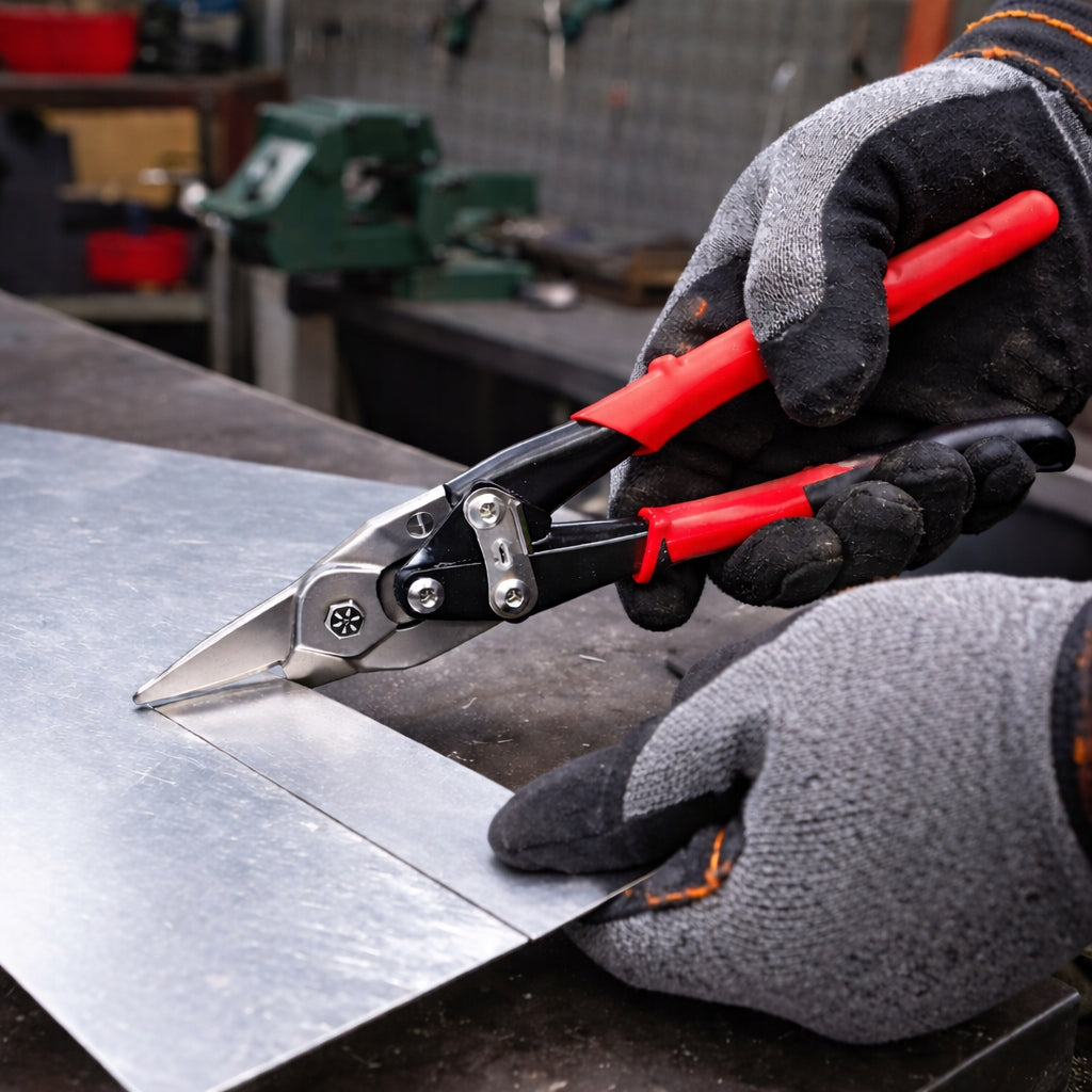 SHEARS FOR CUTTING SHEET METAL LEFT-HANDED 250 MM RED CR-MO BENT Packaging status original