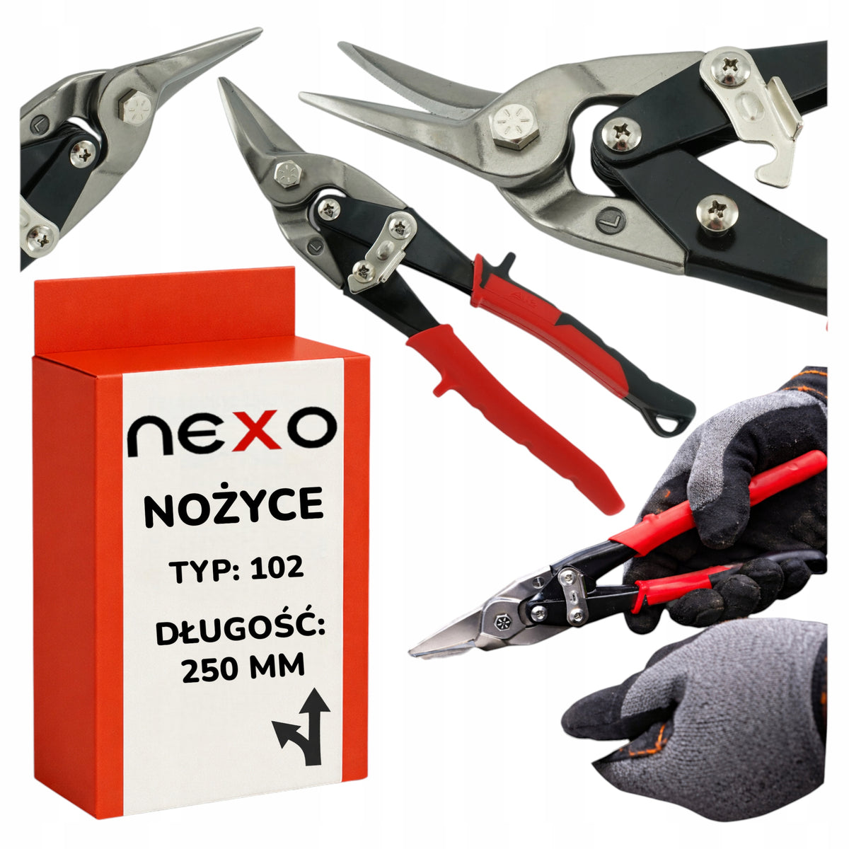 SHEARS FOR CUTTING SHEET METAL LEFT-HANDED 250 MM RED CR-MO BENT