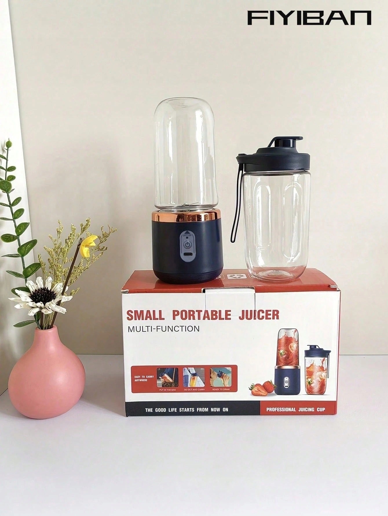 SHEIN PORTABLE JUICER WITH TWO CUPS NAVY BLUE 1ŁA Dominant color blue