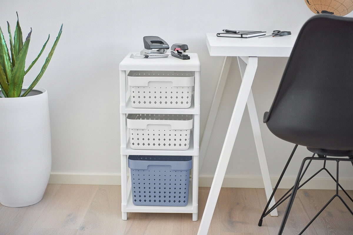 SHELF CHEST OF DRAWERS BATHROOM RACK WITH BASKETS ON WHEELS WHITE-BLUE Packaging status original