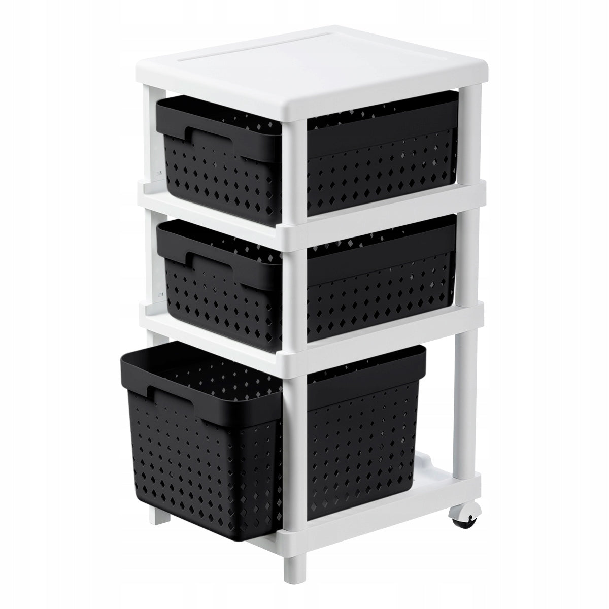 SHELF CHEST OF DRAWERS BATHROOM RACK WITH BASKETS WHITE AND BLACK Packaging status original