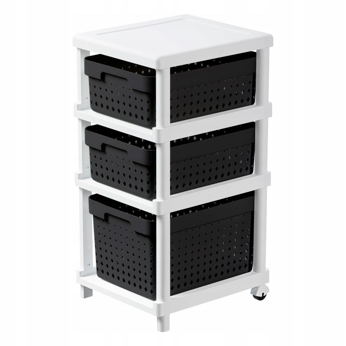 SHELF CHEST OF DRAWERS BATHROOM RACK WITH BASKETS WHITE AND BLACK