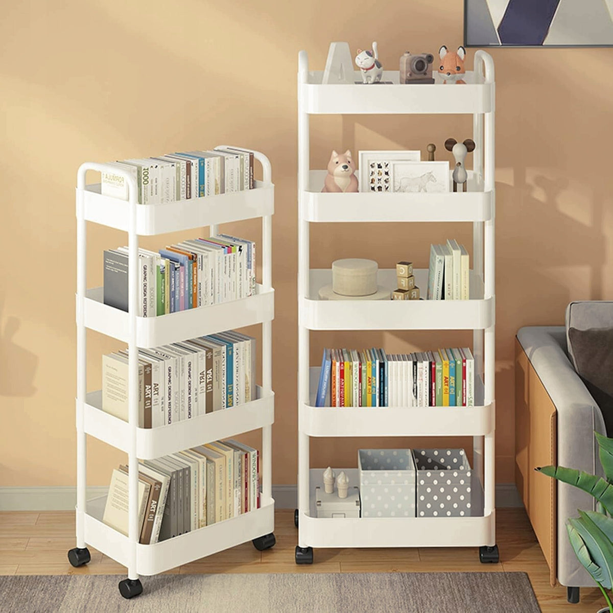 SHELF ON WHEELS 5 LEVELS WHITE LIGHT ABS FOR KITCHEN BATHROOM LAUNDRY ROOM Packaging status original