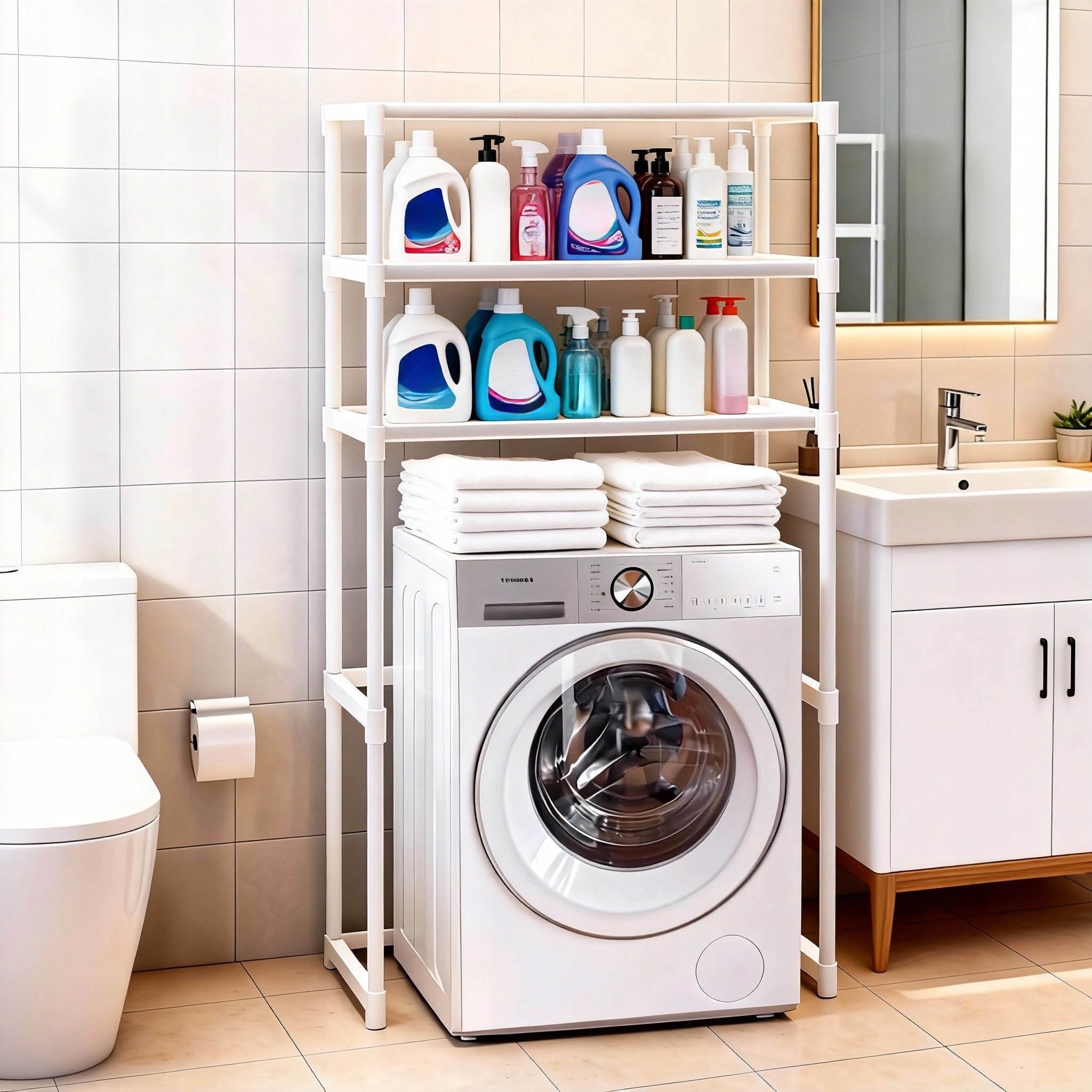 SHELF OVER WASHING MACHINE RACK FOR BATHROOM LAUNDRY ROOM WHITE