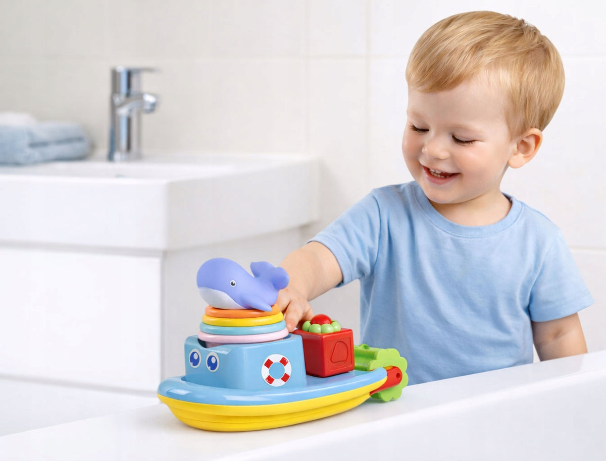 SHIP WHALE OVERFLOW CUPS BATH SET for bath tub water Manufacturer code 12 na zabawka kąpielowa łódka piramidka basen
