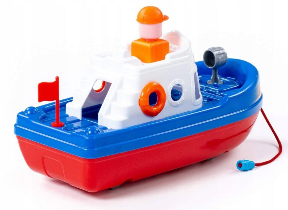 SHIP with MAN for water, bath, beach SWIMS AND RIDES TRACTOR Manufacturer code MEGADIDI WHITE - BLUE BOAT with FIGURINE 1387