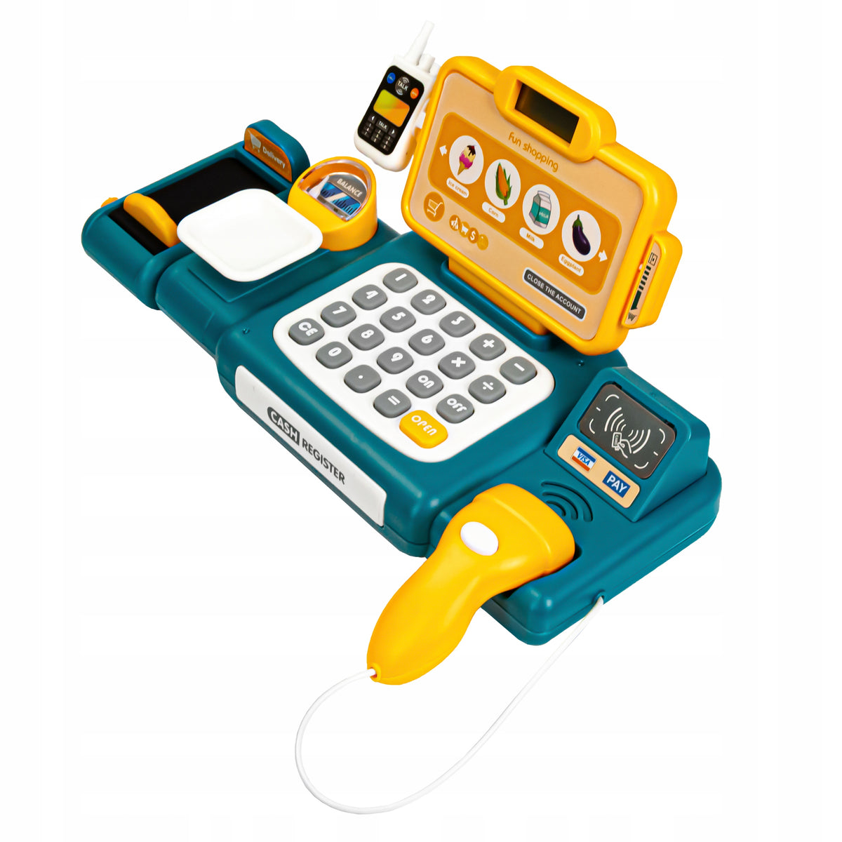 SHOP CASH REGISTER INTERACTIVE TOY SCANNER WEIGHT VEGETABLES COINS TAPE Manufacturer code 3403